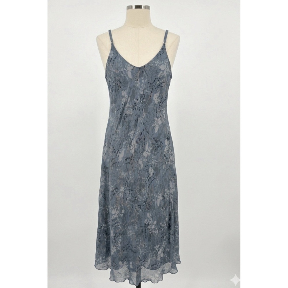 Gigi Moda Italy Silk Blend Floral Slip Dress Blue Lagenlook Whimsigoth Midi M
